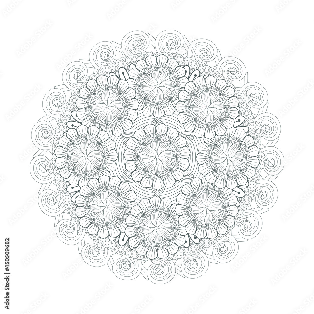 Decorative Doodle flowers in black and white for coloringbook, cover or background. Hand drawn sketch for adult anti stress coloring page vector.