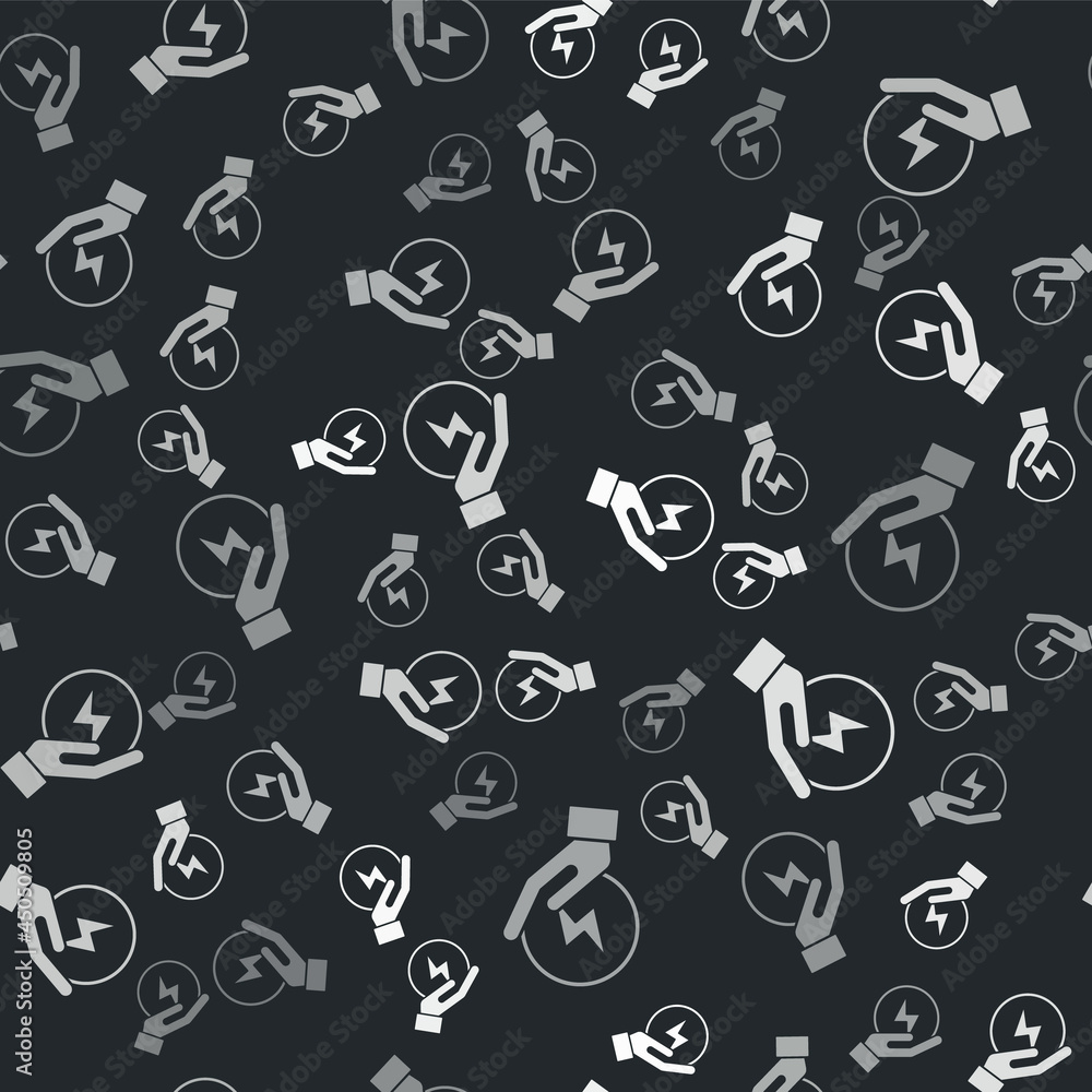 Grey Lightning bolt icon isolated seamless pattern on black background. Flash sign. Charge flash icon. Thunder bolt. Lighting strike. Vector Grey Lightning bolt icon isolated seamless pattern on black background. Flash sign. Charge flash icon. Thunder bolt. Lighting strike. Vector