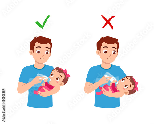 good and bad way for father to feed baby