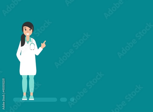 Smiling woman doctor on blue background. Medical internet consultation.