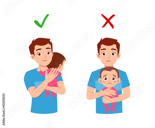 good and bad way for father to holding baby