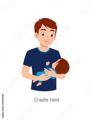 father holding baby with pose named cradle hold