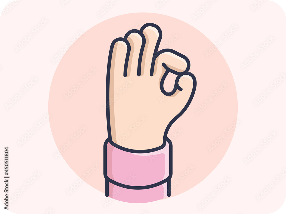 Obraz premium Hand gestures Okey, Put your index finger and thumb together to form a circle, which means good accept, vector design and isolated background.