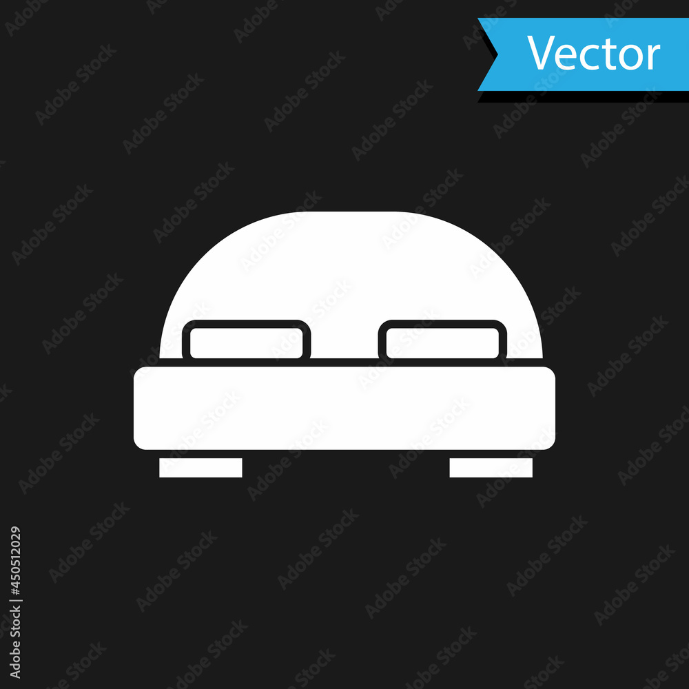 White Big bed for two or one person icon isolated on black background. Vector White Big bed for two or one person icon isolated on black background. Vector