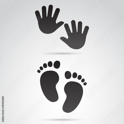 Nursery, kinder garden symbol - hands and foot of a kid. Vector icon.