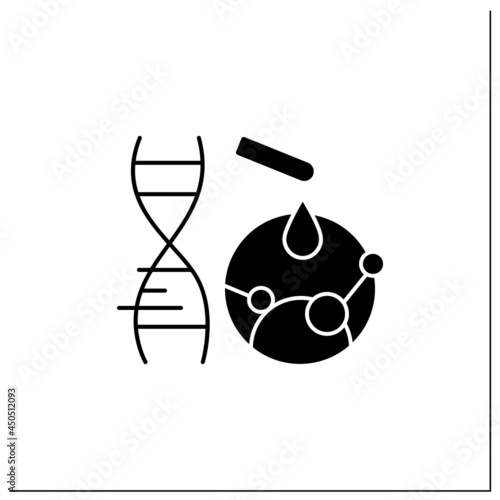 Mutation gene glyph icon. Artificial mutation process. Adding new materials to DNA. Gene change. New research.Genetically modified organism.Filled flat sign. Isolated silhouette vector illustration