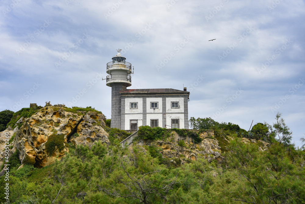Lighthouse building in the fishing village of Getaria, on the Basque coast in northern Spain