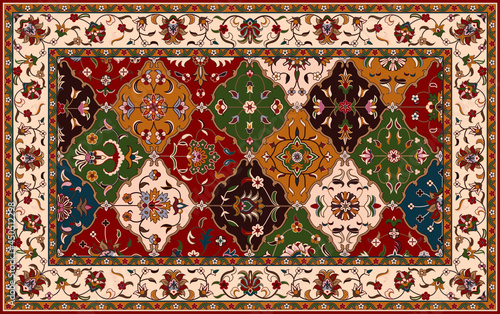 Persian carpet original design, tribal vector texture. Easy to edit and change a few colors by swatch window. photo