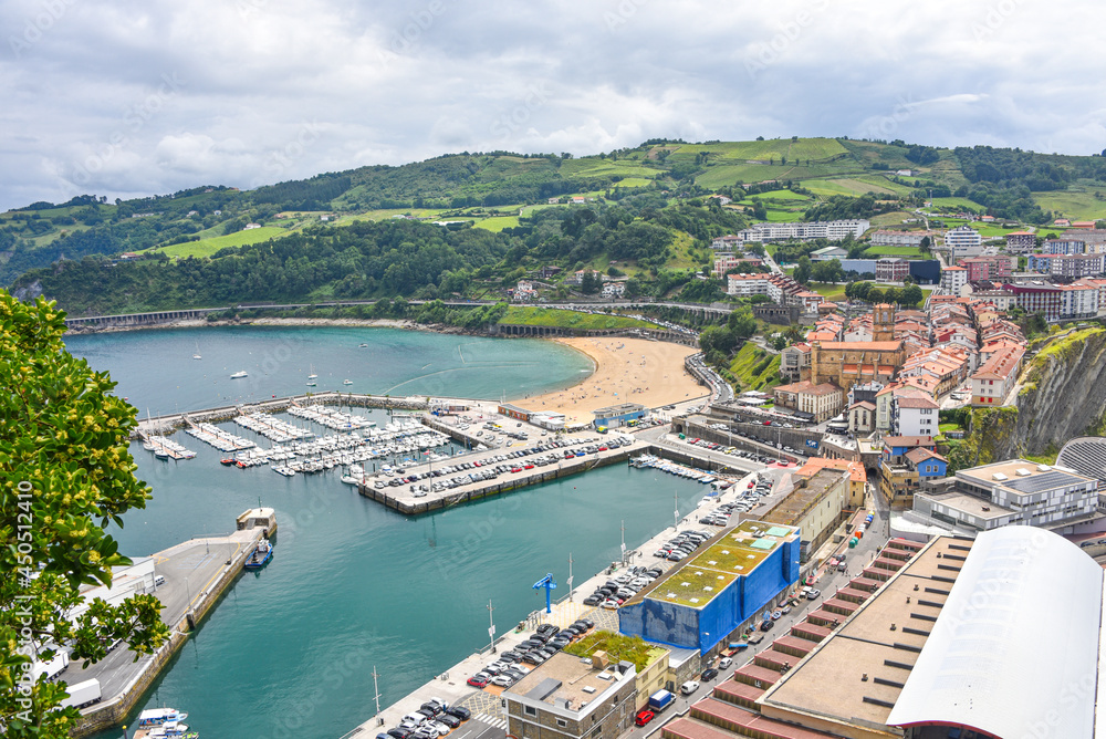 Getaria, Spain - 25 July 2021: The village of Getaria, on the Basque coast in northern Spain