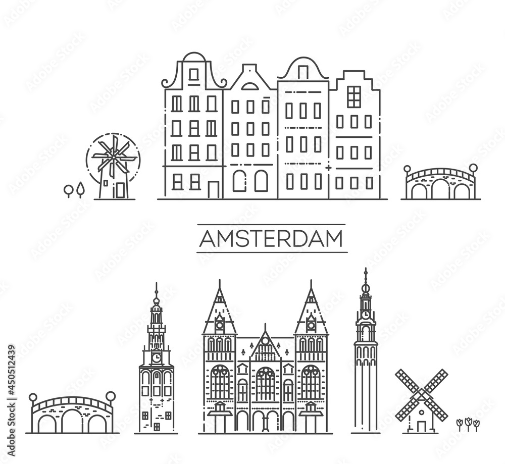 Amsterdam City Line Silhouette. historical building