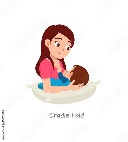 mother breastfeeding baby with pose named cradle hold