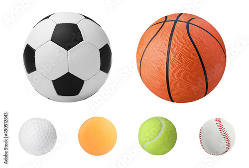 Set with different sport balls on white background