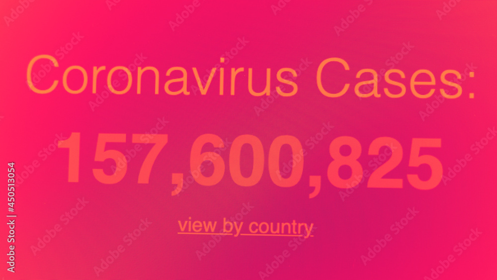 Coronavirus pandemic statistics on screen. Number of Covid 19 cases rising. Map data showing increasing numbers of Corona virus pandemic infected cases. international statistics. Health care concept. 