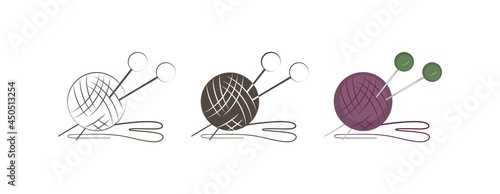A ball of thread and knitting needles for hand knitting.