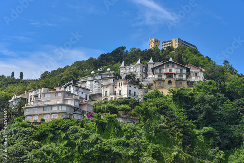 San Sebastian, Spain - 2 August 2021: Views of Monte Igueldo from La Concha Bay photo