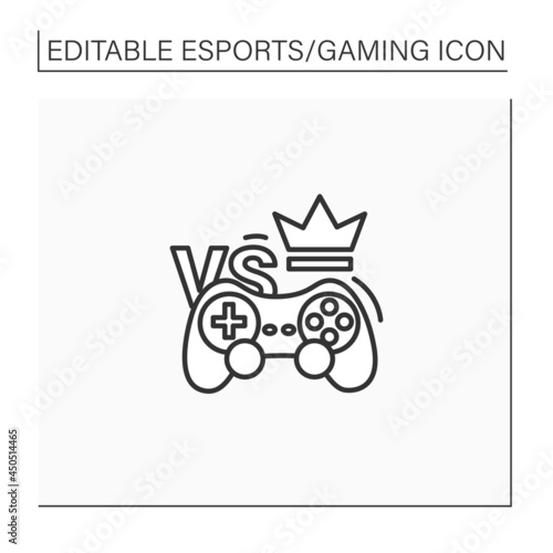 Esports line icon. Competition form using video games. Multiplayer video game contest. Special equipment. Joystick. Gaming concept. Isolated vector illustration.Editable stroke