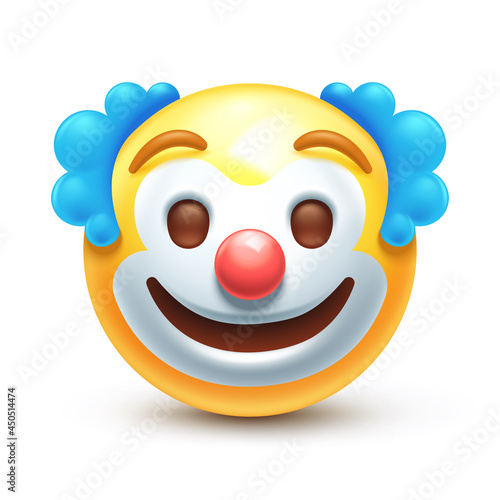 Circus clown emoji. Emoticon with red nose, funny face 3D stylized vector icon