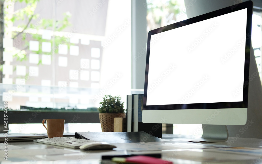 custom made wallpaper toronto digitalMock up computer with blank screen on white table.
