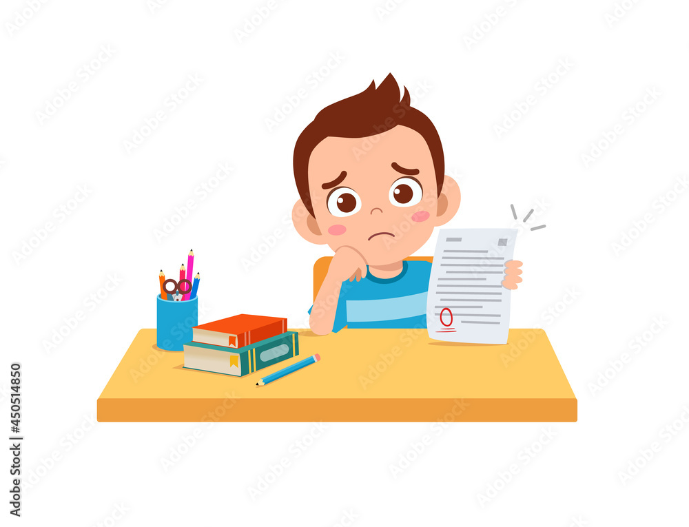 cute little boy feel sad because get bad grade from exam cute little boy feel sad because get bad grade from exam