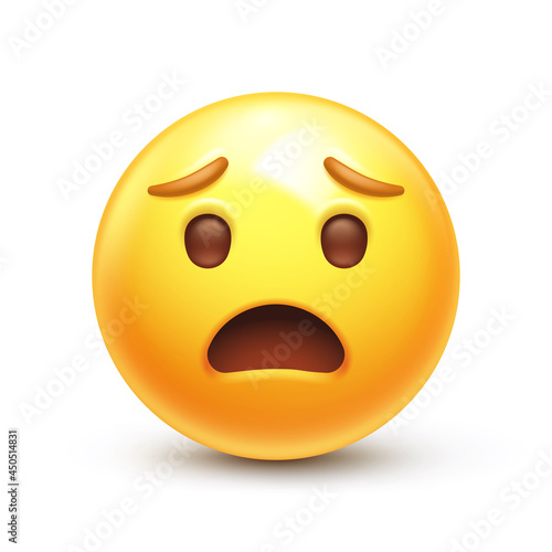 Frown emoji. Anguished emoticon with furrowed eyebrows 3D stylized vector icon
