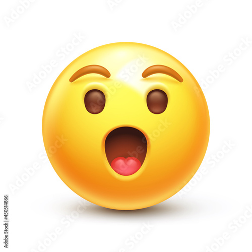 Astonished emoji. Shocked emoticon with gasping face 3D stylized vector icon