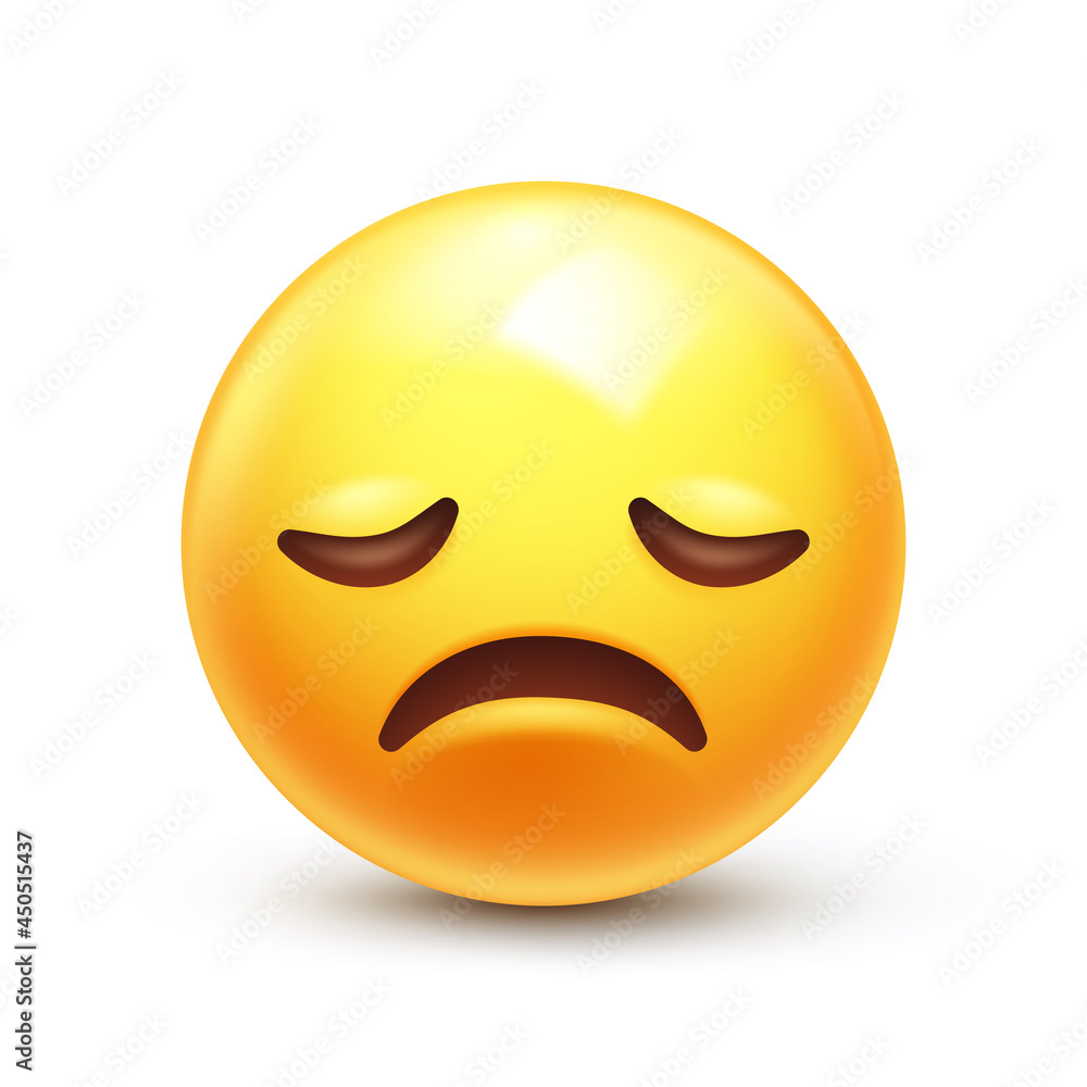 Disappointed emoji. Sad face, unhappy emoticon 3D stylized vector icon Disappointed emoji. Sad face, unhappy emoticon 3D stylized vector icon