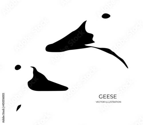 Vector illustration of black silhouettes of goose heads on a white background.