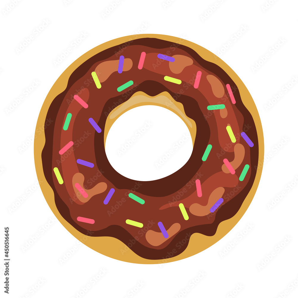 Donut with sweet glaze and multicolored powder. Donut with sweet glaze and multicolored powder.