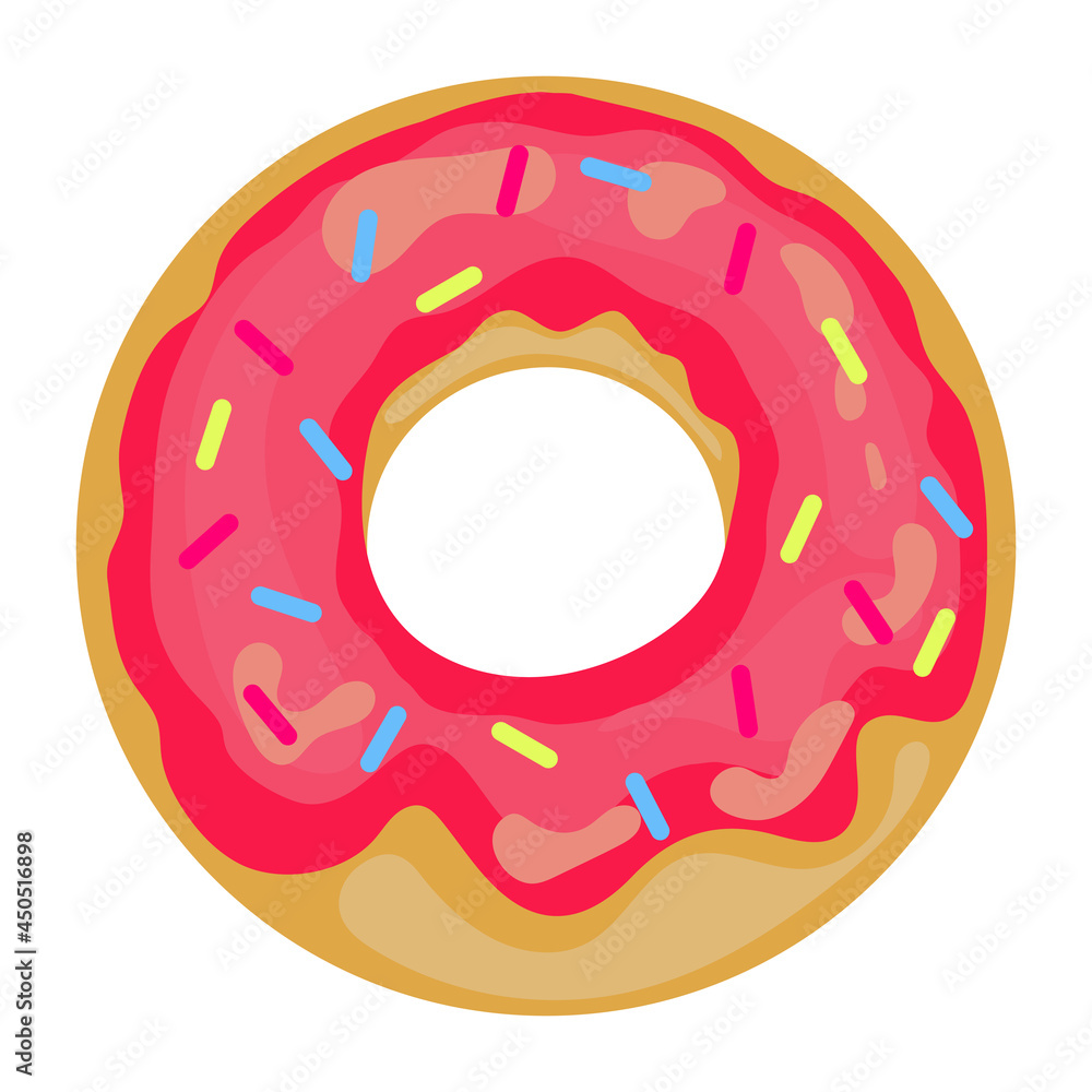 Donut with sweet glaze and multicolored powder. Donut with sweet glaze and multicolored powder.