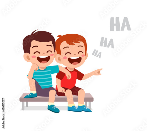 cute little boy laugh together with friend