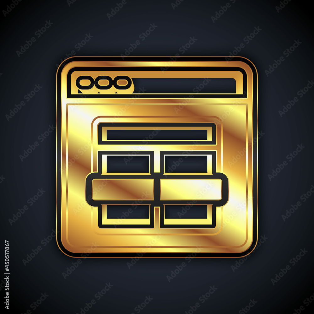 Gold MySQL code icon isolated on black background. HTML Code symbol for your web site design. Vector Gold MySQL code icon isolated on black background. HTML Code symbol for your web site design. Vector