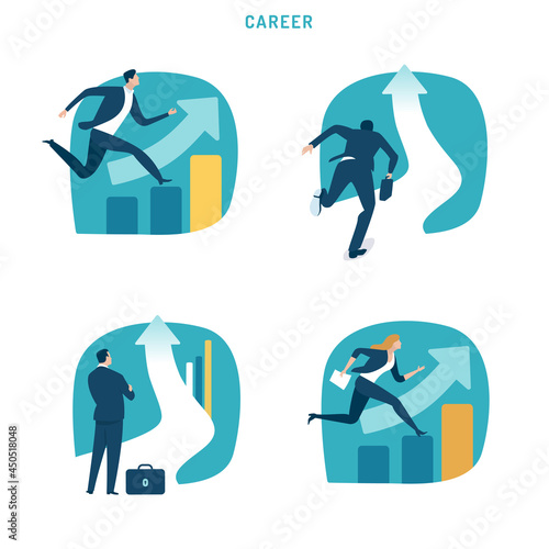 Career progress. Set of business vector illustration.