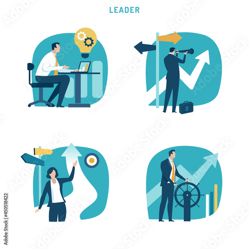 Leader. Direction. Set of business vector illustration.
