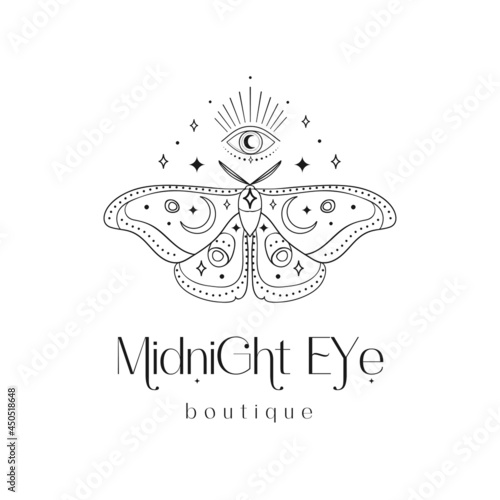 Mystic Eye Logo Design. Magical shine crescent