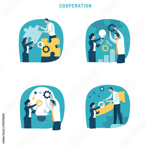 Business Cooperation. Teamwork. Set of business vector illustration.