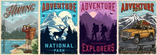 Camping and hiking vintage posters