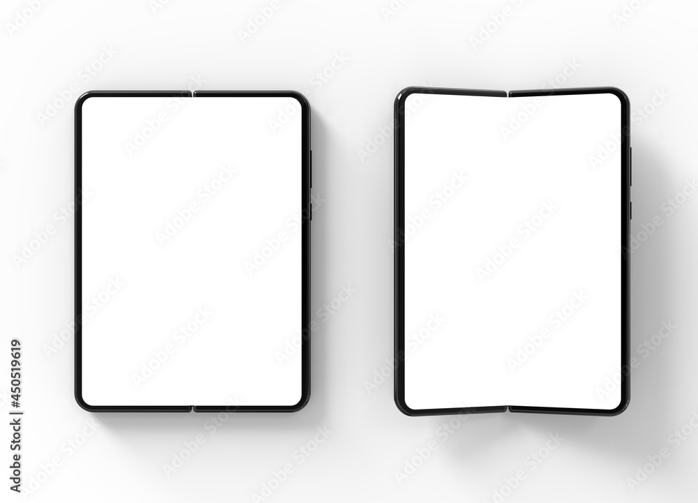 Foldable Smart phone empty screen 3D illustration on the white background
Foldable Smart phone empty screen 3D illustration on the white background