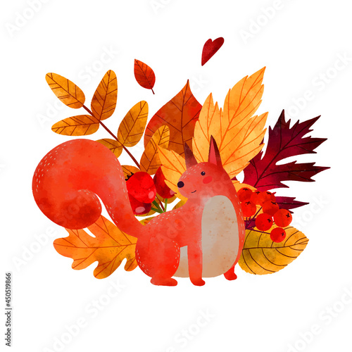Fall leaves, hand drawn vector watercolor illustration