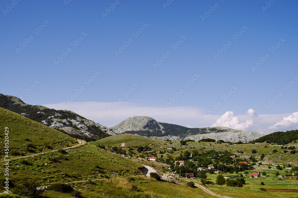 Panorama of a mountain village among greenery