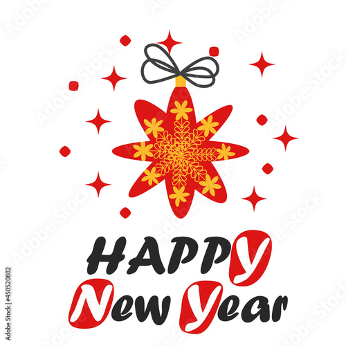 Christmas and Happy New Year illustration. Trendy retro style, design template.