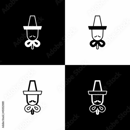 Set Traditional korean hat icon isolated on black and white background. Vector