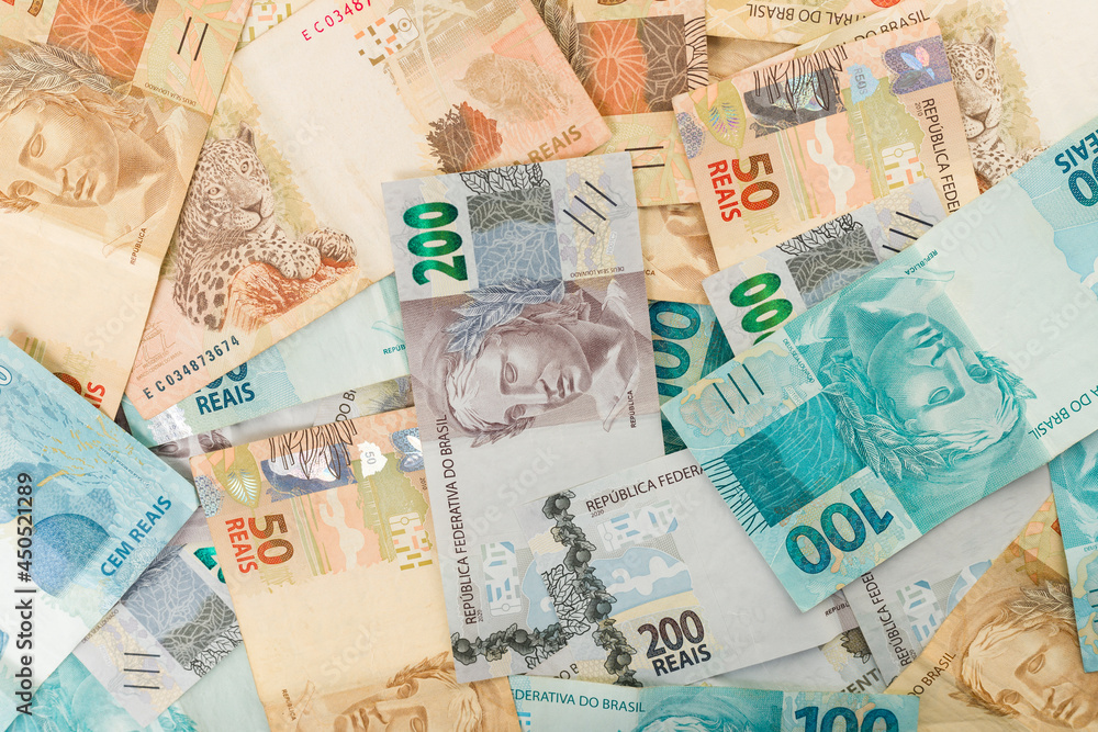 Brazilian bank notes reais background pattern Brazilian bank notes reais background pattern
