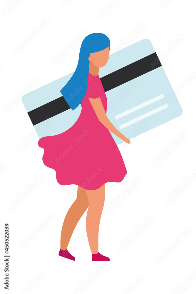 Girl paying with credit card semi flat color vector character. Full body  person on white. Payment for online purchases isolated modern cartoon style  illustration for graphic design and animation Stock Vector |