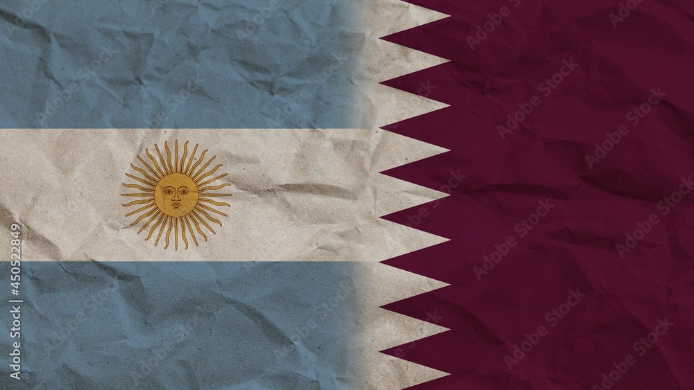 Qatar and Argentina Flags Together, Crumpled Paper Effect Background 3D Illustration Qatar and Argentina Flags Together, Crumpled Paper Effect Background 3D Illustration