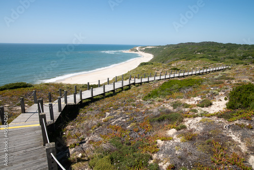 Paredes Panoramic Boardwalk. The beach on the Atlantic Ocean between Polvoeiro and Paredes  Portugal  Europe