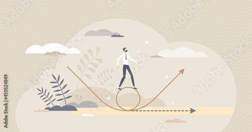 Pivoting as strategy change and redirection for growth tiny person concept. New plan motion with better business course vector illustration. Shift direction upward for successful process evolution. photo