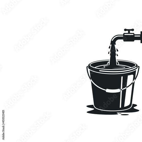 filling water from faucet to bucket vector illustration design template