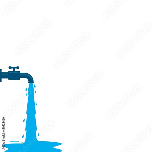 the faucet opens and the water flows to the floor or ground vector illustration design template