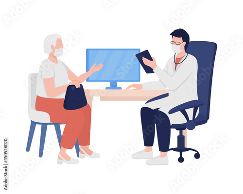 Physician gathers patient medical history semi flat color vector characters. Full body people on white. Doctor appointment isolated modern cartoon style illustration for graphic design and animation