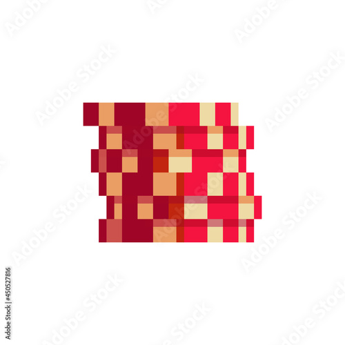 Casino chips, board game poker pixel art icon, isolated vector illustration. Big Win sign. Playing cards. Design for logo, sticker, app. Game assets 8-bit sprite. 